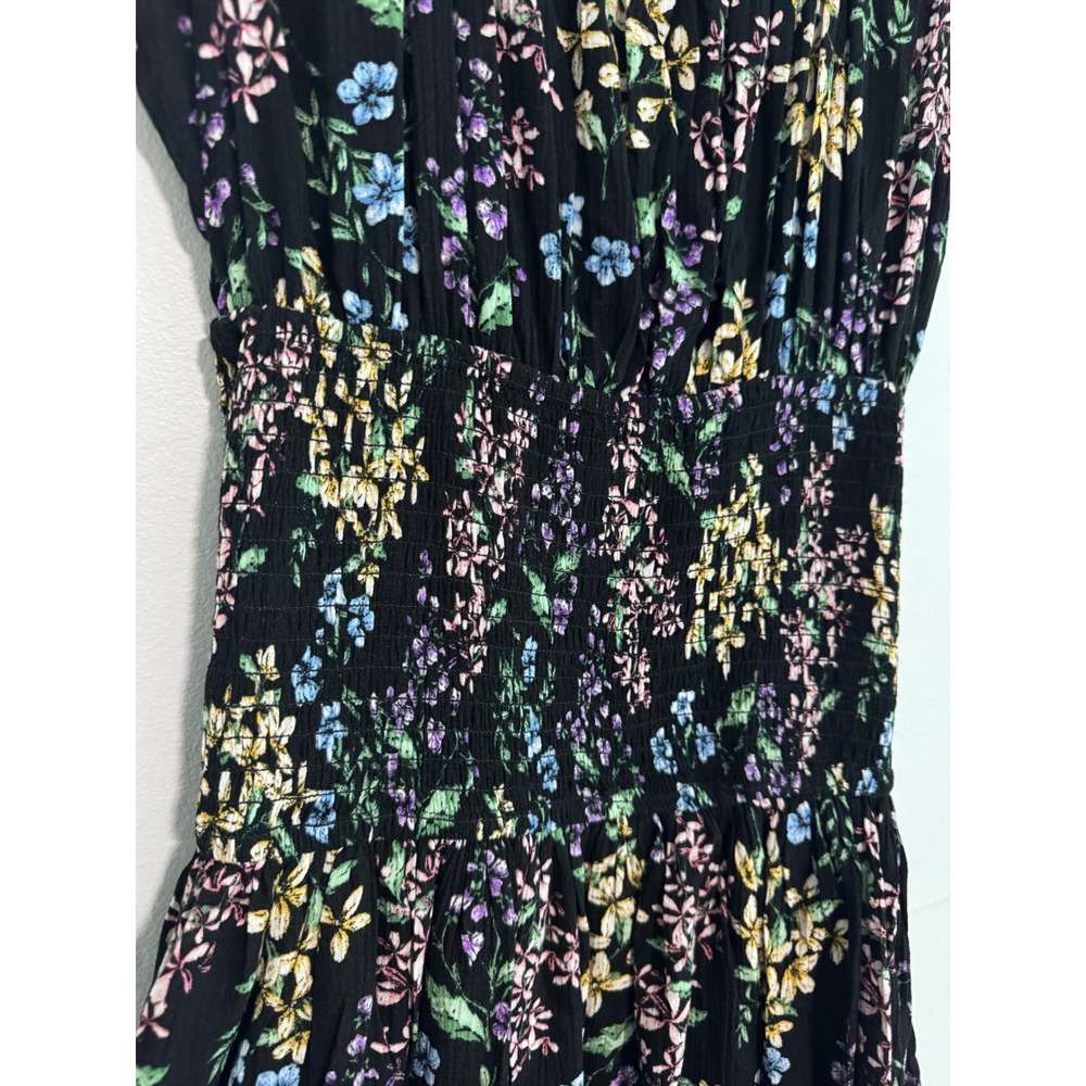 Bloomfield Floral Smocked Waist Tiered Mini Dress Black Multi Sleeveless XL - Picture 4 of 8